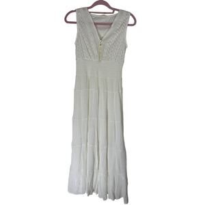 Kings Road Ivory Sleeveless V-neck Elastic Waist Guaze Texture Maxi Dress Size M
